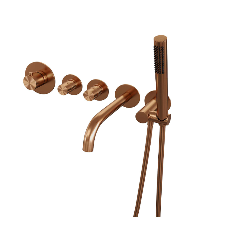 Brauer Copper Inbouwthermostaatset met Baduitloop en Staafhanddouche