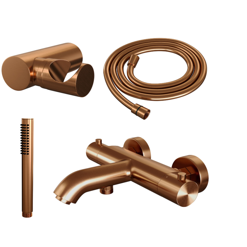 Brauer Copper Edition Thermostatische Bad- en Douchekraan Opbouwset met Wandhouder Geborsteld Koper